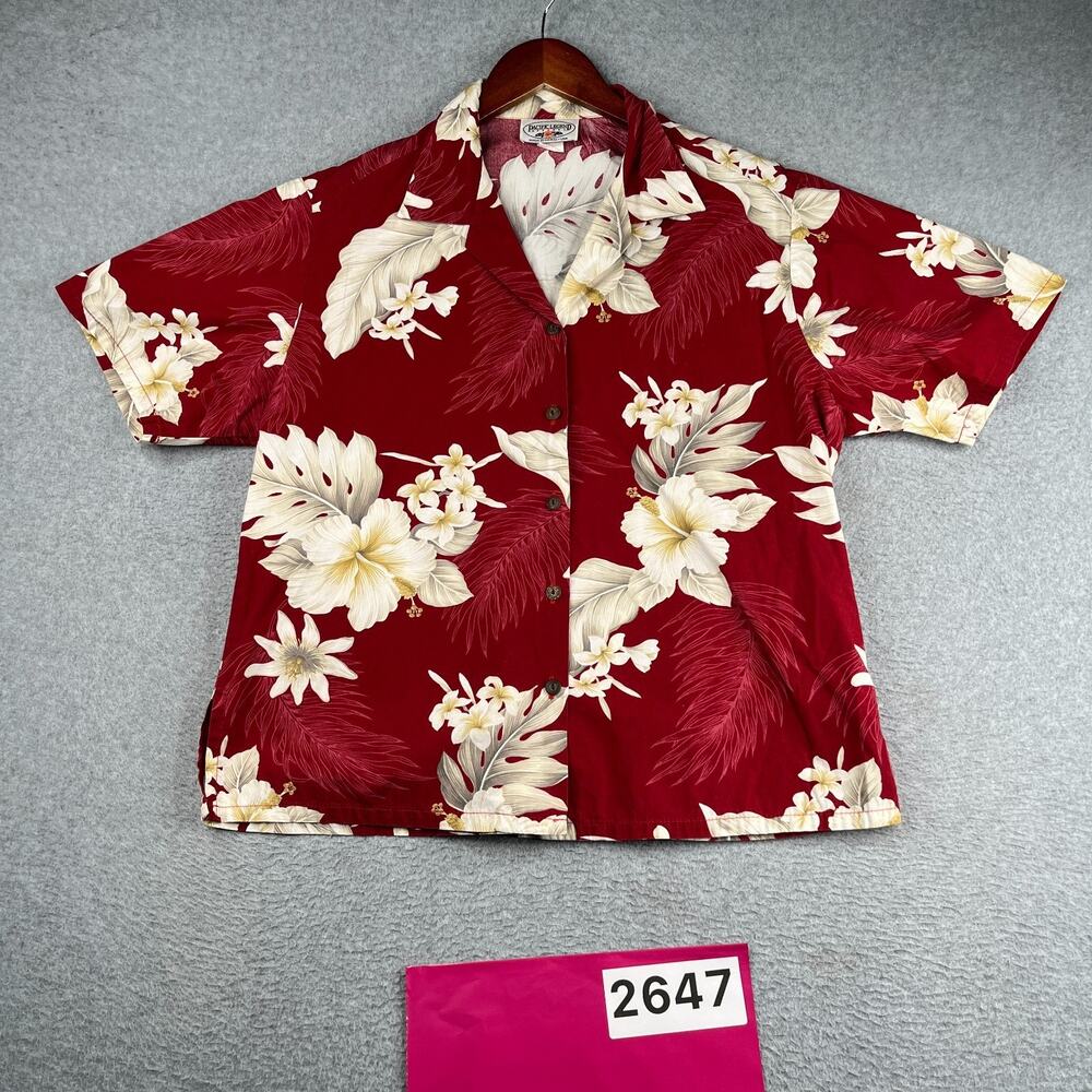 Pacific Legend Hawaiian Print Button Up Short Sleeve Shirt Womens Medium USA